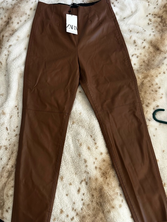 Zara Pants - Zara Chestnut Brown Faux Leather Tapered Pants